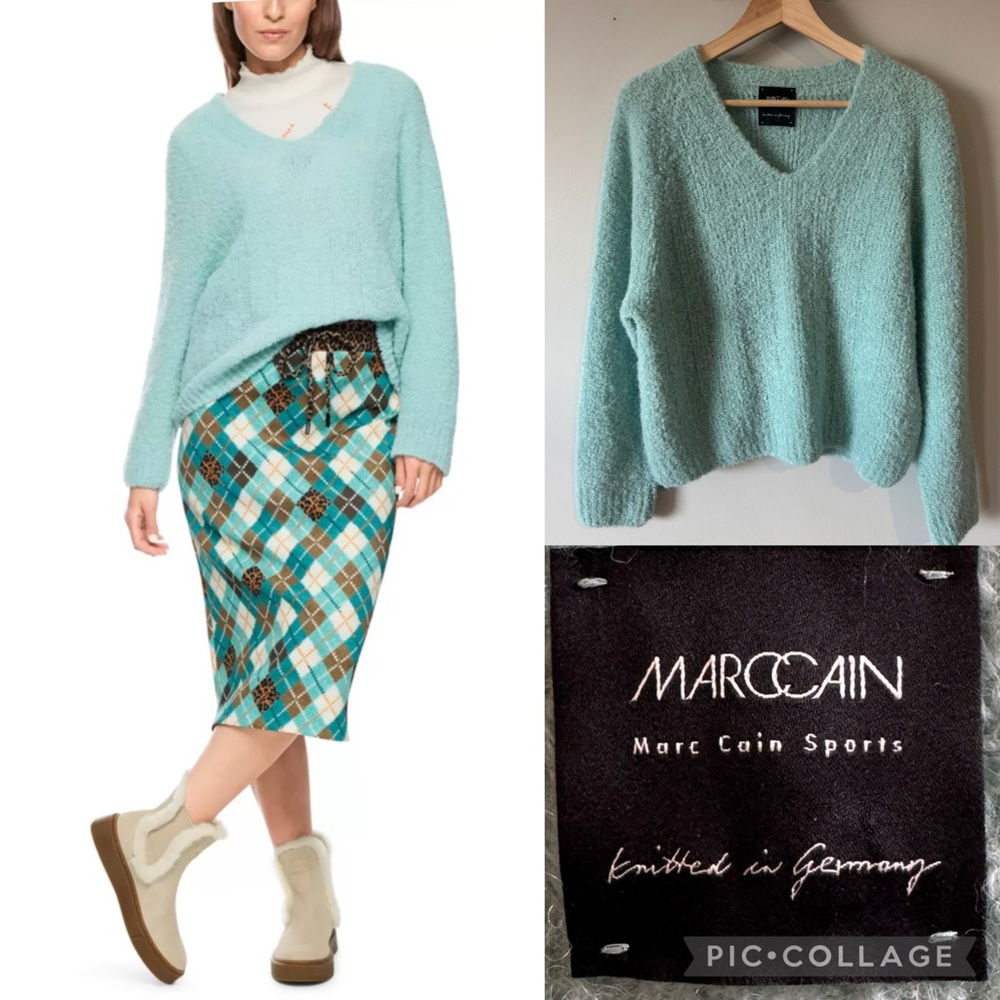 Marc Cain Sport Teal Alpaca Wool V-Neck Chunky Knit Sweater Oversized Small - Picture 10 of 14